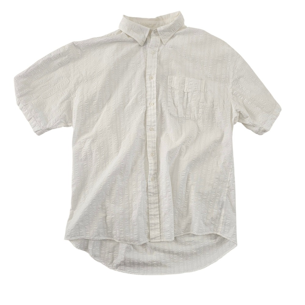 Sun River Clothing Co Mens XLWhite Textured Cotton Short Sleeve Button DownShirt